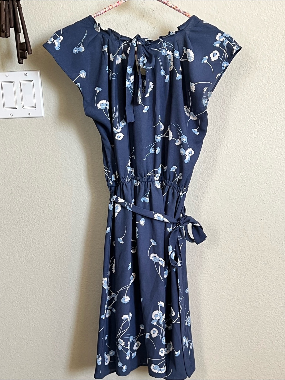 LC Lauren Conrad Navy Floral Tie-Back Midi Dress
